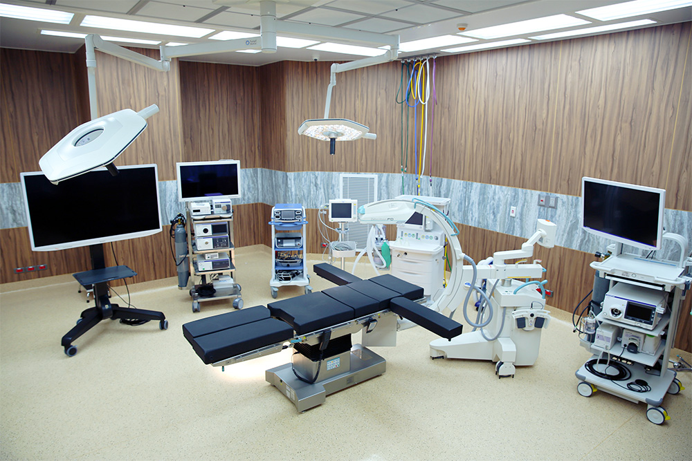 Modern operating room with advanced medical equipment.